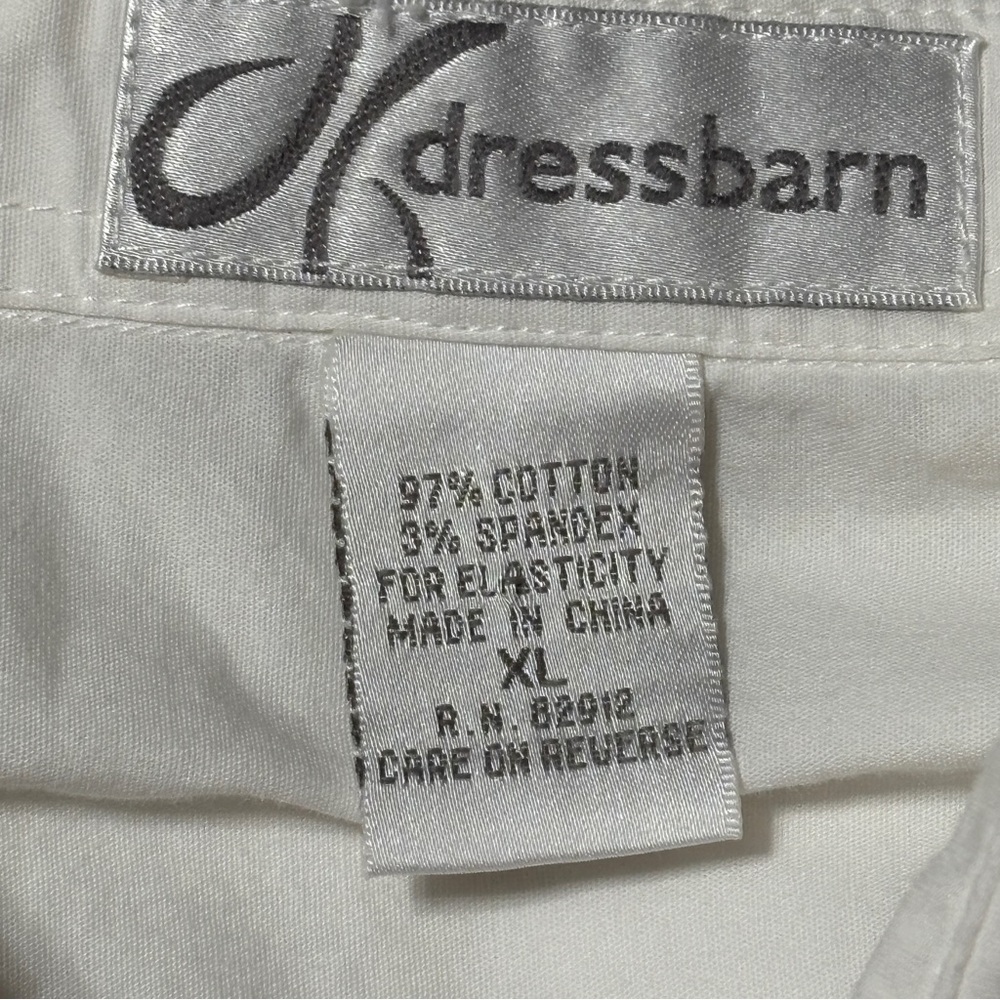 Dressbarn Cotton Blend Size XL Crisp White Top 3/4 Sleeve Fitted - Picture 4 of 5